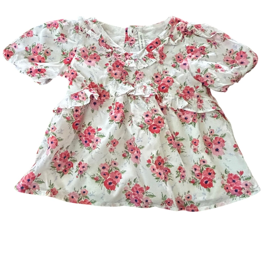 Janie and Jack Girls Pink Floral Ruffle Puff Sleeve Blouse Top